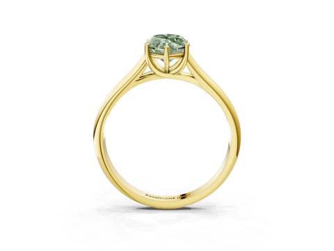 Yellow gold Fancy Green Marquise Cut Cut Diamond Solitaire Engagement Ring with Tapered Plain Band and Four-Prong Setting_3