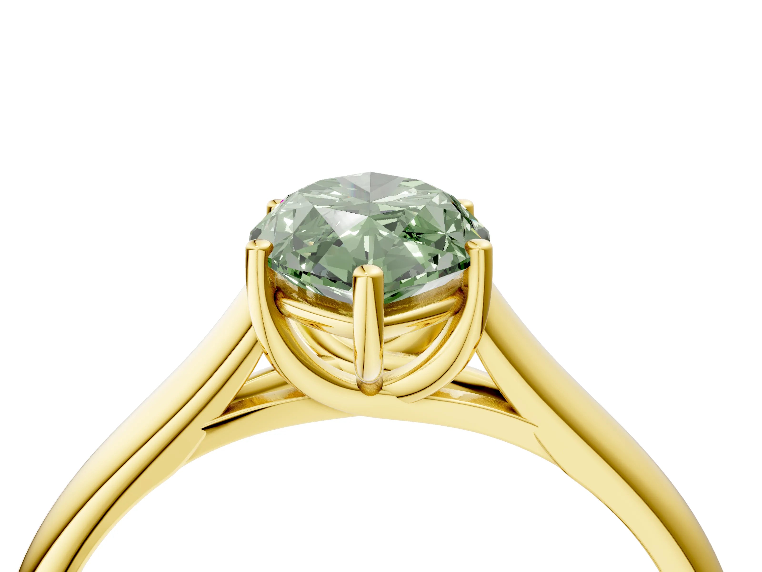 Yellow gold Fancy Green Marquise Cut Cut Diamond Solitaire Engagement Ring with Tapered Plain Band and Four-Prong Setting_4