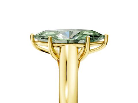 Yellow gold Fancy Green Marquise Cut Cut Diamond Solitaire Engagement Ring with Tapered Plain Band and Four-Prong Setting_5