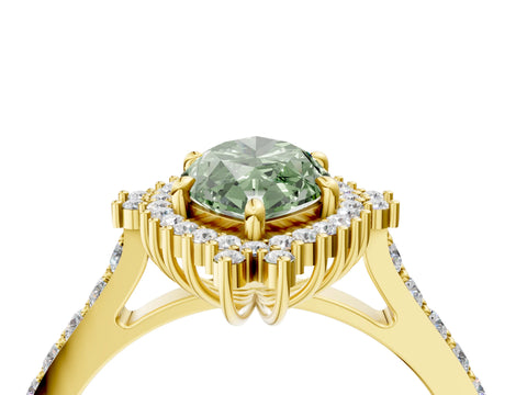 Yellow gold Fancy Green Marquise Cut Cut Diamond Sunburst Halo Engagement Ring with Pavé Band_28