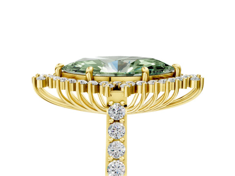 Yellow gold Fancy Green Marquise Cut Cut Diamond Sunburst Halo Engagement Ring with Pavé Band_29
