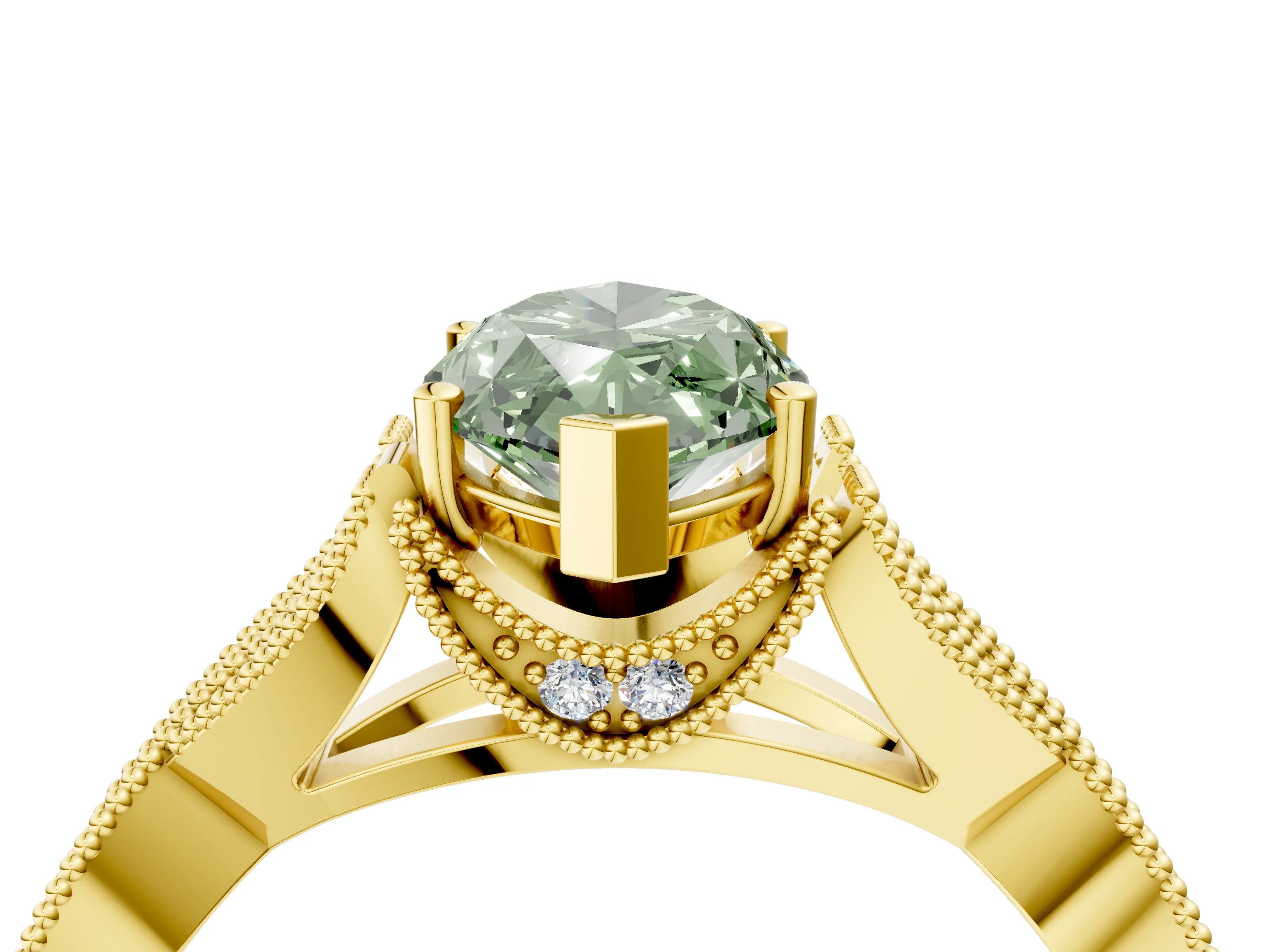 Yellow gold Fancy Green Marquise Cut Cut Diamond Twisted Band with Milgrain Pave Setting and Four-Prong Setting_4