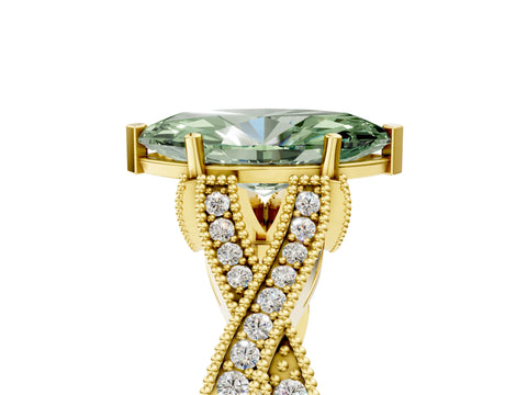 Yellow gold Fancy Green Marquise Cut Cut Diamond Twisted Band with Milgrain Pave Setting and Four-Prong Setting_5