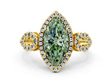 Yellow gold Fancy Green Marquise Cut Cut Halo Diamond Infinity Band with Four-Prong Setting