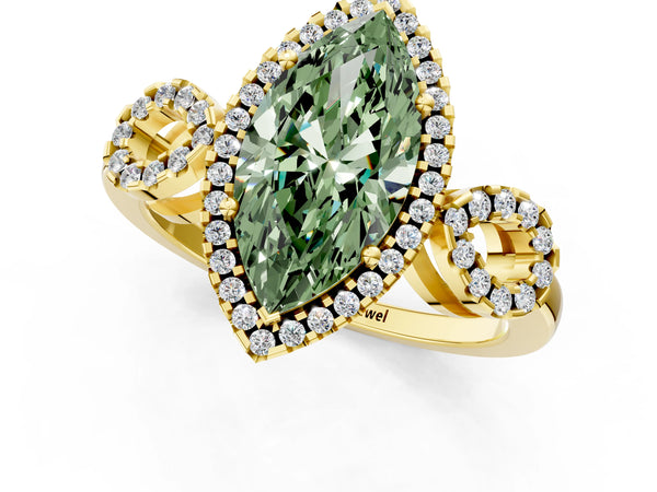 Yellow Gold Marquise Pave Infinity Halo Engagement Ring Setting for Fancy Green Center