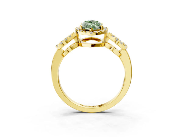Yellow Gold Marquise Pave Infinity Halo Engagement Ring Setting for Fancy Green Center