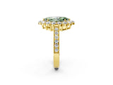 Yellow gold Fancy Green Marquise Cut Cut Halo Diamond Pavé Engagement Ring with Milgrain Detailing_2