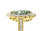 Yellow gold Fancy Green Marquise Cut Cut Halo Diamond Pavé Engagement Ring with Milgrain Detailing_5