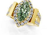 Yellow gold Fancy Green Marquise Cut Cut Halo Split Shank Prong Set Ring_1