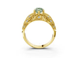Yellow gold Fancy Green Marquise Cut Cut Milgrain Pave Diamond Engagement Ring with Four-Prong Setting_6