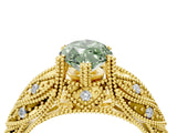 Yellow gold Fancy Green Marquise Cut Cut Milgrain Pave Diamond Engagement Ring with Four-Prong Setting_7