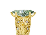 Yellow gold Fancy Green Marquise Cut Cut Milgrain Pave Diamond Engagement Ring with Four-Prong Setting_8