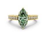 Yellow gold Fancy Green Marquise Cut Cut Pave Band Milgrain Solitaire Ring