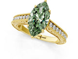 Yellow gold Fancy Green Marquise Cut Cut Pave Band Milgrain Solitaire Ring_1