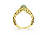 Yellow gold Fancy Green Marquise Cut Cut Pave Band Milgrain Solitaire Ring_3