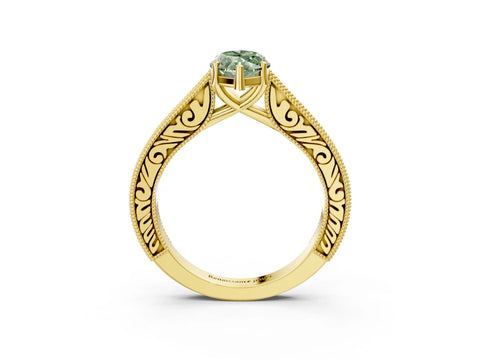 Yellow gold Fancy Green Marquise Cut Cut Pave Band Milgrain Solitaire Ring_3