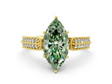 Yellow gold Fancy Green Marquise Cut Cut Pave Split Shank Engagement Ring with Four-Prong Setting
