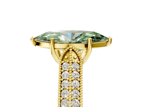 Yellow gold Fancy Green Marquise Cut Cut Pave Split Shank Engagement Ring with Four-Prong Setting_5