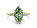 Yellow gold Fancy Green Marquise Cut Diamond Brilliant Solitaire Ring with Pavé Band and Four-Prong Setting_12
