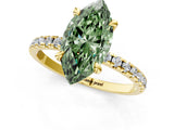 Yellow gold Fancy Green Marquise Cut Diamond Brilliant Solitaire Ring with Pavé Band and Four-Prong Setting_13