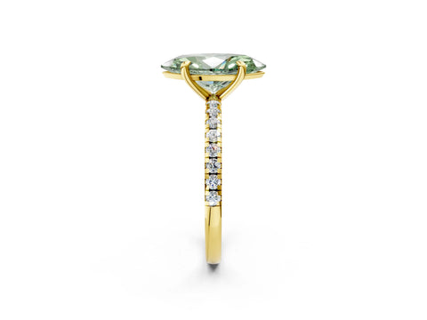 Yellow gold Fancy Green Marquise Cut Diamond Brilliant Solitaire Ring with Pavé Band and Four-Prong Setting_2