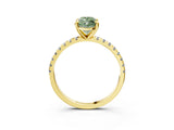 Yellow gold Fancy Green Marquise Cut Diamond Brilliant Solitaire Ring with Pavé Band and Four-Prong Setting_3