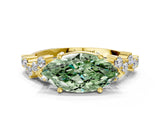 Yellow gold Fancy Green Marquise Cut Diamond Cluster Pavé Band with Four-Prong Setting_3