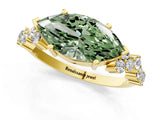 Yellow gold Fancy Green Marquise Cut Diamond Cluster Pavé Band with Four-Prong Setting_4