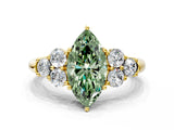 Yellow gold Fancy Green Marquise  Cut Diamond Cluster Ring with Round Accent Stones and Prong Setting on a Classic Band_49