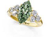 Yellow gold Fancy Green Marquise  Cut Diamond Cluster Ring with Round Accent Stones and Prong Setting on a Classic Band_50