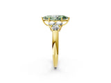 Yellow gold Fancy Green Marquise  Cut Diamond Cluster Ring with Round Accent Stones and Prong Setting on a Classic Band_51