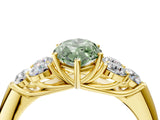Yellow gold Fancy Green Marquise  Cut Diamond Cluster Ring with Round Accent Stones and Prong Setting on a Classic Band_53