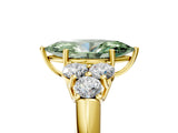 Yellow gold Fancy Green Marquise  Cut Diamond Cluster Ring with Round Accent Stones and Prong Setting on a Classic Band_54
