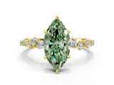 Yellow gold Fancy Green Marquise Cut Diamond Cluster Side Stone Solitaire Ring with Prong Setting_76