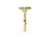 Yellow gold Fancy Green Marquise Cut Diamond Cluster Side Stone Solitaire Ring with Prong Setting_78