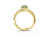 Yellow gold Fancy Green Marquise Cut Diamond Cluster Side Stone Solitaire Ring with Prong Setting_79