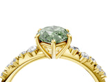 Yellow gold Fancy Green Marquise Cut Diamond Cluster Side Stone Solitaire Ring with Prong Setting_80