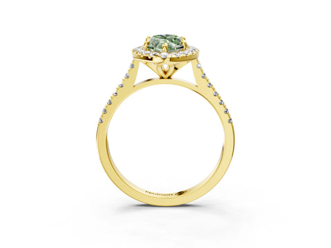 Yellow gold Fancy Green Marquise Cut Diamond Cushion Halo Ring with Pavé Band_3