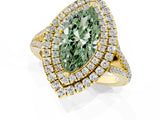 Yellow gold Fancy Green Marquise Cut Diamond Double Halo Ring with Pavé Band and Prong Setting_73