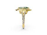 Yellow gold Fancy Green Marquise Cut Diamond Double Halo Ring with Pavé Band and Prong Setting_74