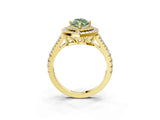 Yellow gold Fancy Green Marquise Cut Diamond Double Halo Ring with Pavé Band and Prong Setting_75