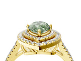 Yellow gold Fancy Green Marquise Cut Diamond Double Halo Ring with Pavé Band and Prong Setting_76