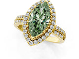 Yellow gold Fancy Green Marquise Cut Diamond Double Halo Ring with Split Shank and Four-Prong Setting_13