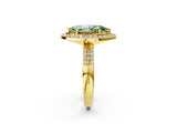 Yellow gold Fancy Green Marquise Cut Diamond Double Halo Ring with Split Shank and Four-Prong Setting_14