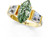 Yellow gold Fancy Green Marquise Cut Diamond Engagement Ring with Baguette Side Stones and Channel Set Band_21