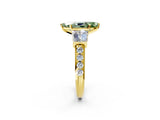 Yellow gold Fancy Green Marquise Cut Diamond Engagement Ring with Baguette Side Stones and Channel Set Band_22