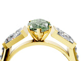 Yellow gold Fancy Green Marquise Cut Diamond Engagement Ring with Baguette Side Stones and Channel Set Band_24