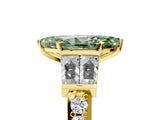Yellow gold Fancy Green Marquise Cut Diamond Engagement Ring with Baguette Side Stones and Channel Set Band_25