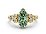 Yellow gold Fancy Green Marquise  Cut Diamond Engagement Ring with Bezel Set Round Side Stones and Prong Setting_49