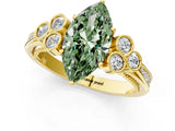 Yellow gold Fancy Green Marquise  Cut Diamond Engagement Ring with Bezel Set Round Side Stones and Prong Setting_50
